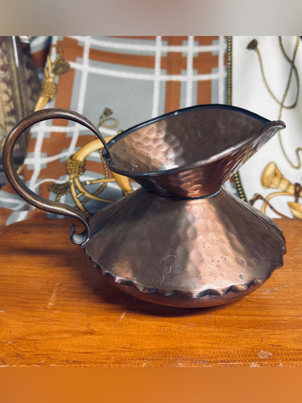Vintage Gregorian Copper Hammered Decorative Pitcher - Rustic Home Dining Accent